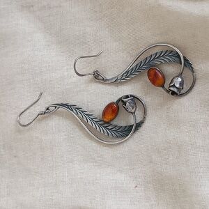 Art Nouveau style sterling silver Amber earrings